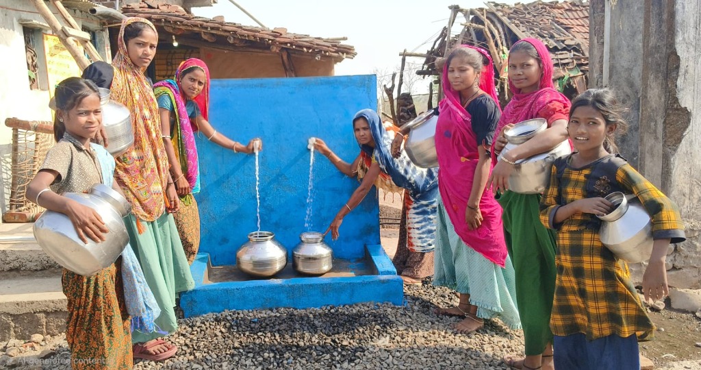 Drinking Water Project - Women and children at village water point